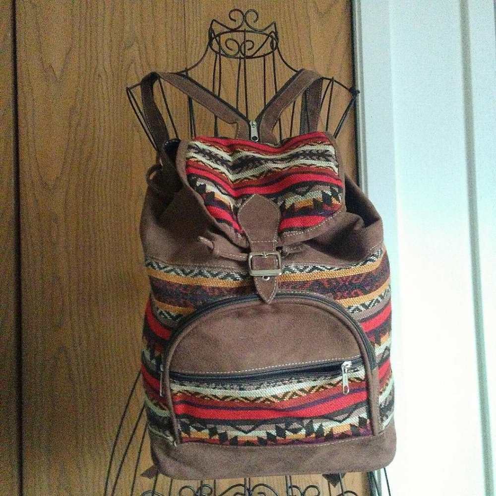 NWOT Ecuadorian Clothing Company Geomatric / Suede / Acrylic Backpack